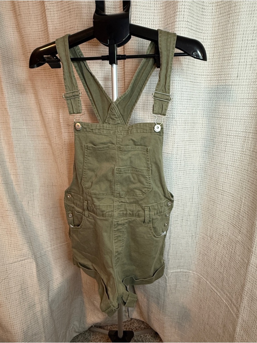 No Boundaries Olive Green Denim Short Overalls